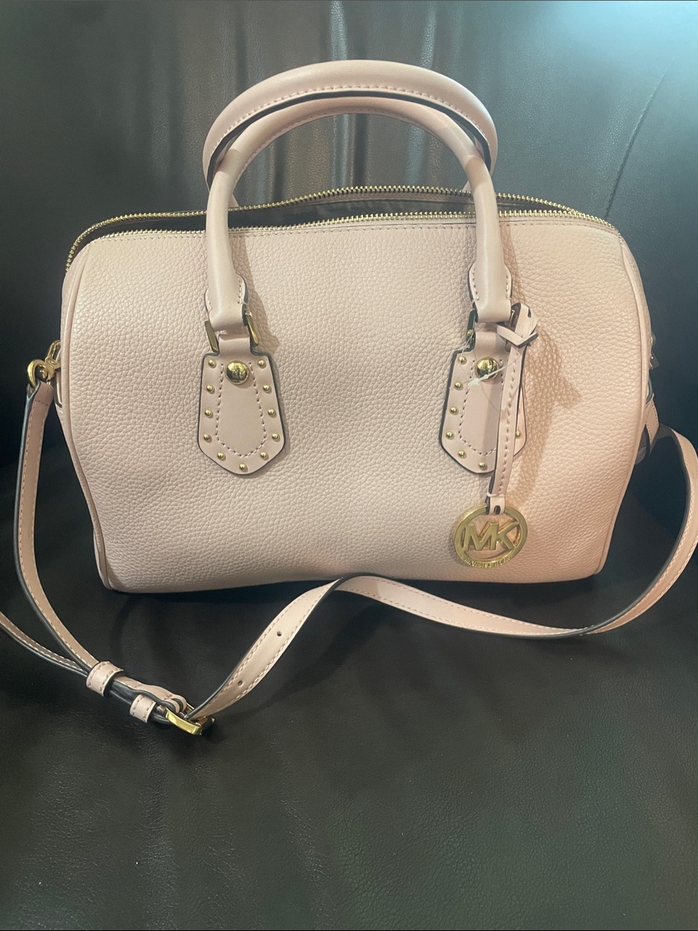 Michael Kors Light Blush Pebbled Leather Satchel with Gold Hardware